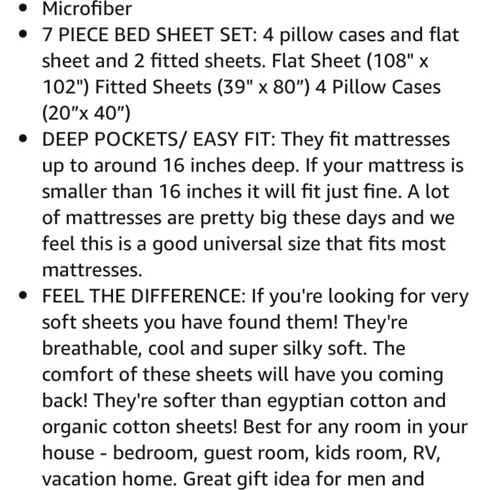 Split King Size Sheet Set - 7 Piece Set - Hotel Luxury Bed Sheets - Picture 5 of 11